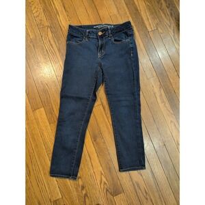 American Eagle Super Super Stretch Skinny Jegging Crop Dark Wash Blue Jeans Sz 8